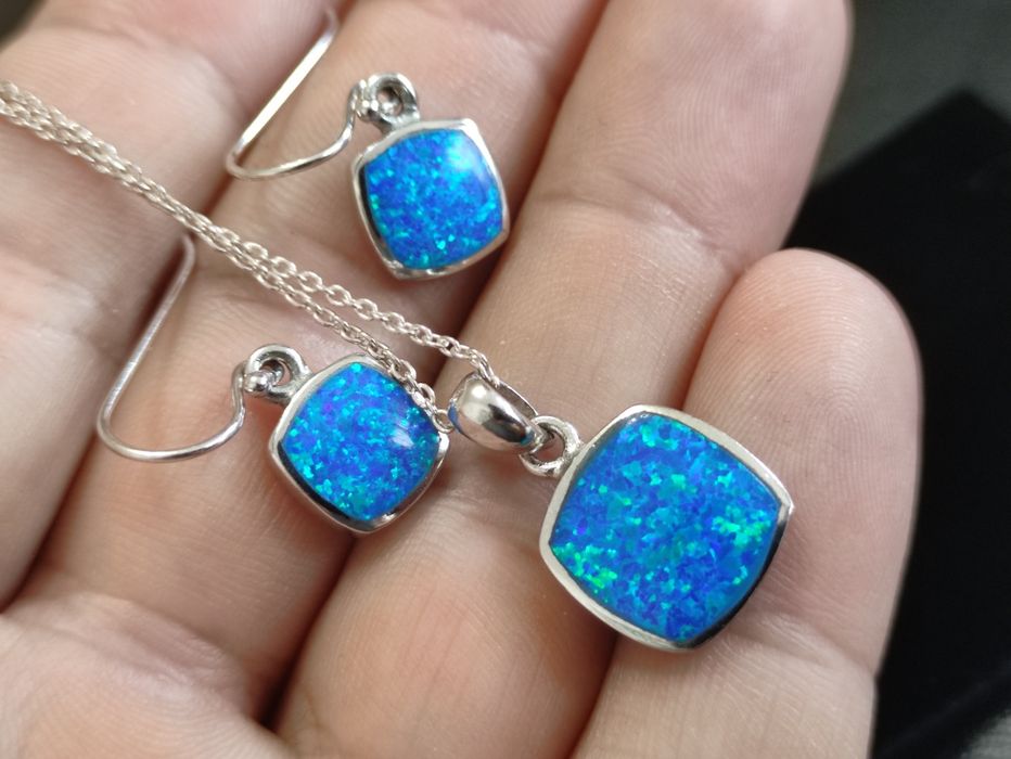 Сребърен Комплект / Опал / Обеци / Висулка / Бижута
