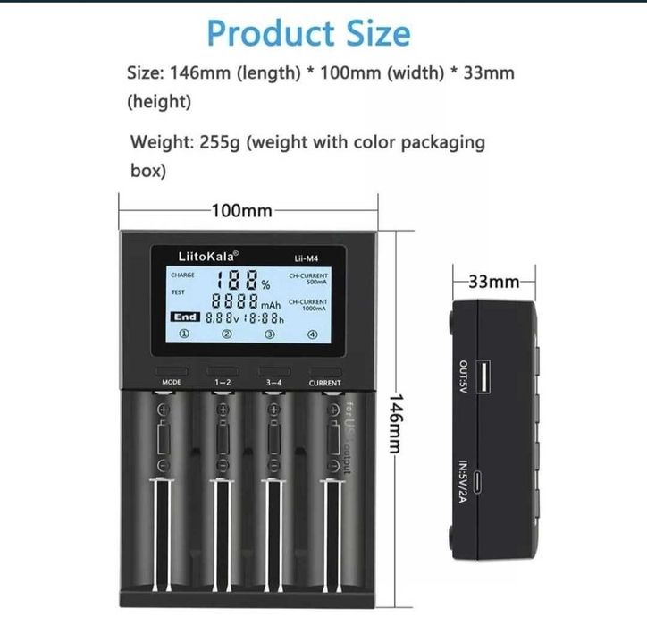 Incarcator inteligent pt acumulatori AA AAA 18650 14500 10440 20700