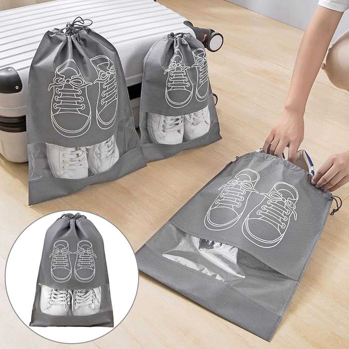 Geanta depozitare pantofi pentru calatorii inchidere cu snur 43x32 cm