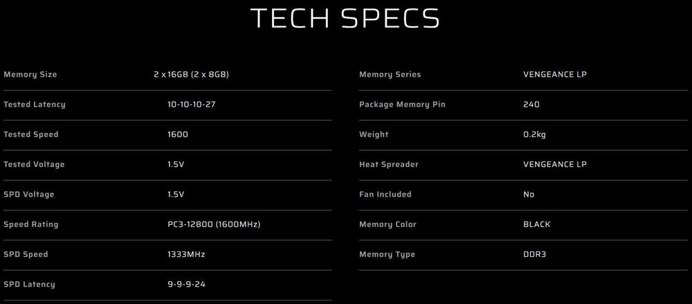 RAM 32GB 4x8gb Corsair Vengeance LP 1600Mhz DDR3