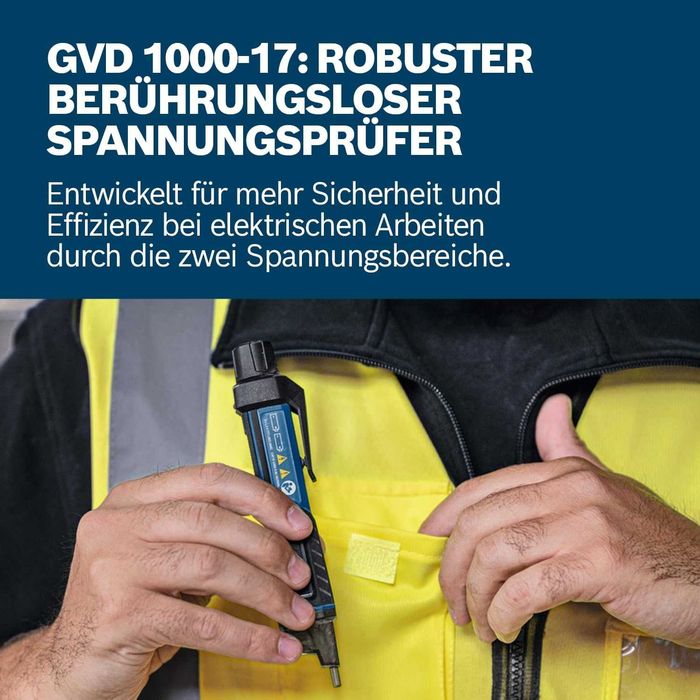 ПРОМО Нов 2г Гаранция Безконтактен Фазомер Детектор за Напрежение Bosch GVD 1000-17, 1000 V, 2 x 1.5 V AAA