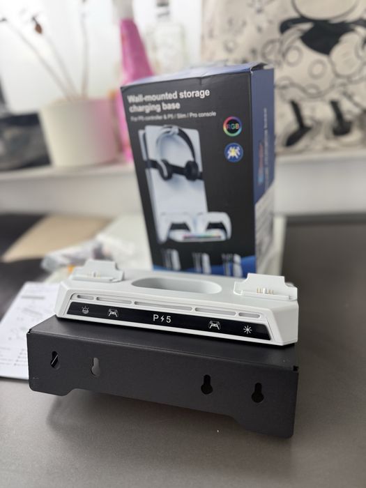 Kit suport perete pentru PS5 Slim,Pro/Incarcator Dual,Iluminare RGB