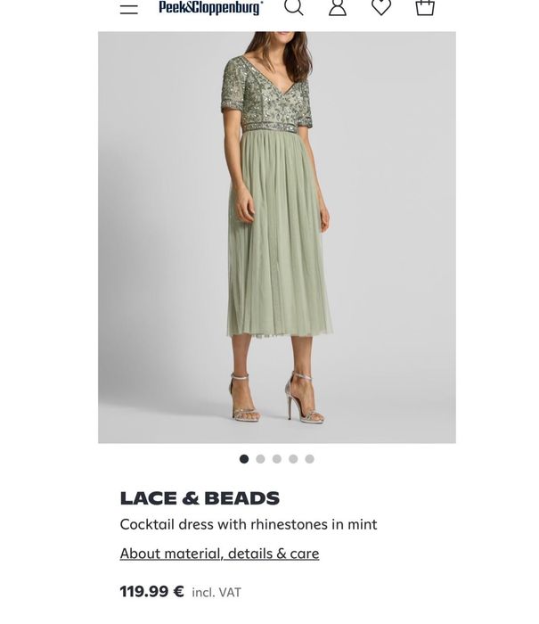 Официална рокля Lace&beads лъскава пайети и тюл зелена S рамер