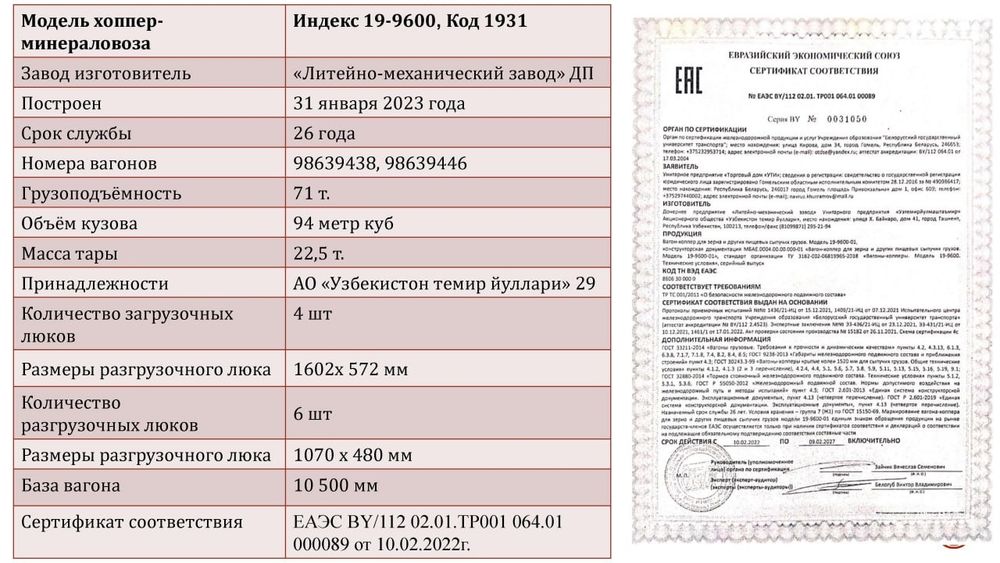 Вагон-хоппер для минеральных удобрений, модель 19-9600