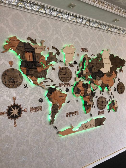 3D Эко-деревянные карты мира