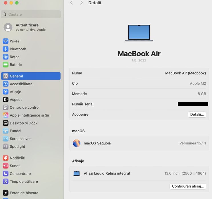 MacBook Air M2 13-inch/ 256 Gb / Space Gray / Cod produs: JXQP