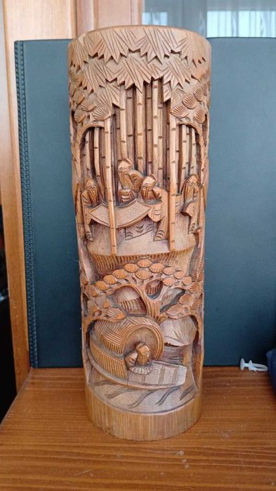 Vaza din lemn bambus sculptura deosebita