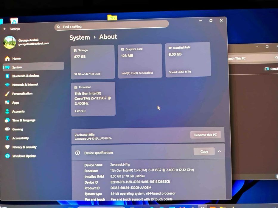 Asus ZenBook 14 Flip OLED 14" 2.8K, Intel i5-1135G7, 8GB RAM SSD 512GB