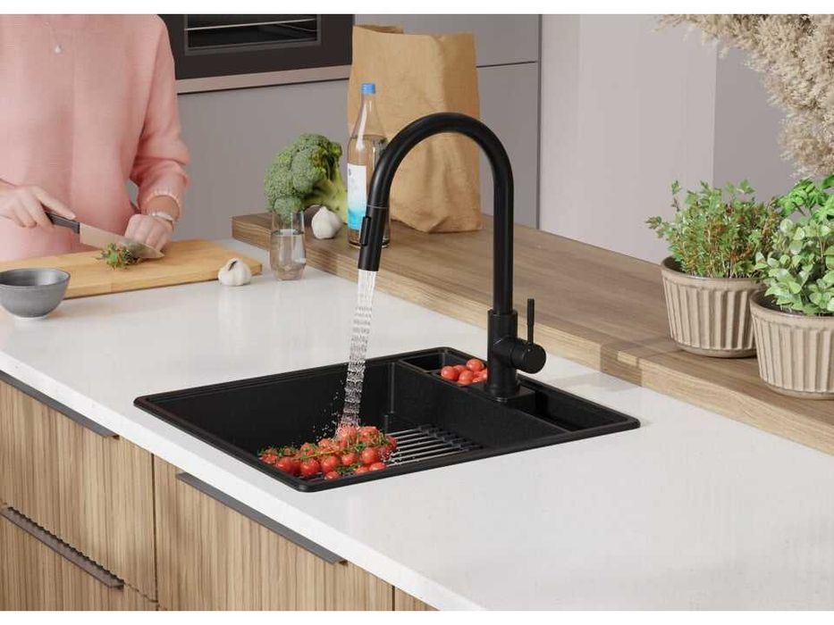 Черна кухненска гранитна мивка Ню Йорк 50 Multispace 480 x 530 мм