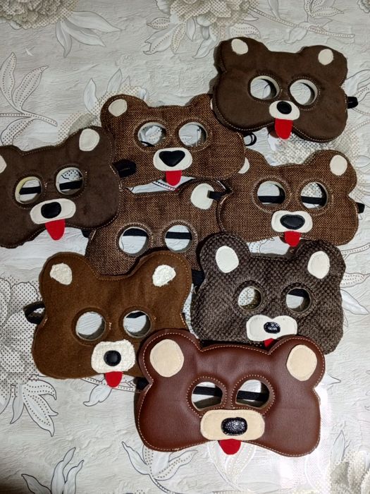 Маски детские из кожзама. Лягушка, волк, лиса, ёж, и другие