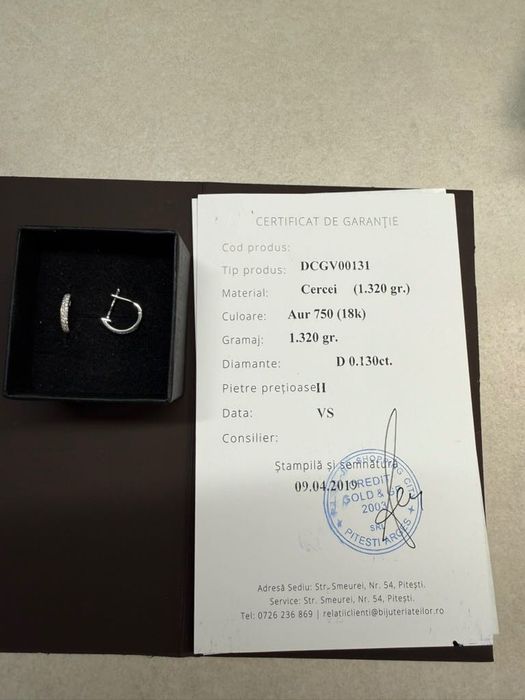 Cercei aur alb cu diamante