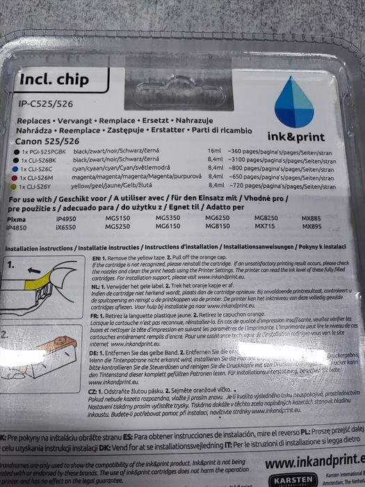 Set 5 cartușe compatibile Canon 525/526 cu cip – Negru + Culori – Sigilat
