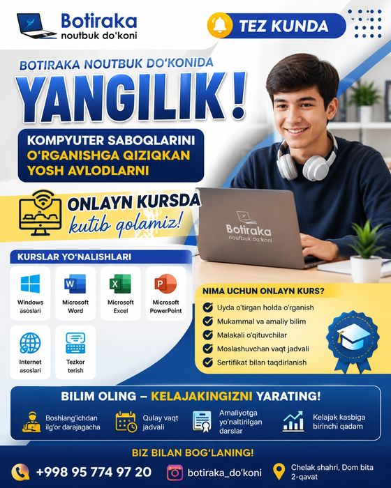 Noutbuk do'koni manzil Chelak shahri