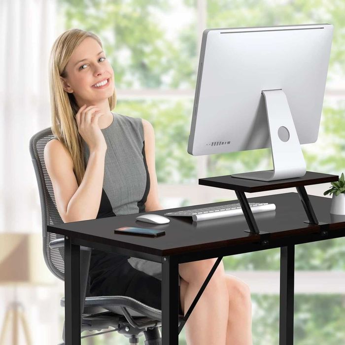 Бюро с подвижна стойка за монитор, черна офис маса, бюро за компютър