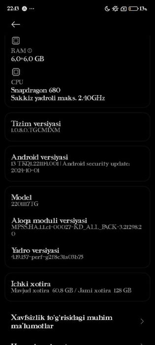 Redmi note 11 hotirasi 128/6+6GB