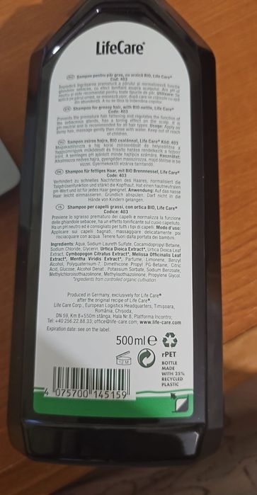 Vand sampon cu urzica  la 500 ml de la lifecare