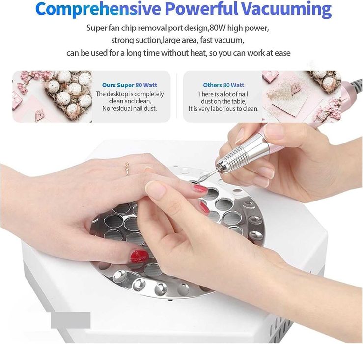 Прахоуловител за нокти, 80W мощен прахоуловител за нокти, вентилатор