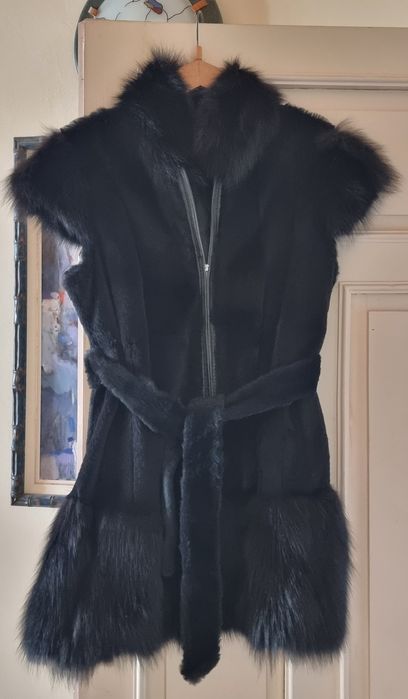 Дамски елек естествена кожа с естествен косъм