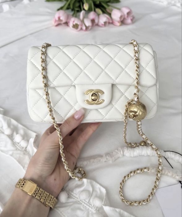 Chanel Pearl Crush single flap white bag-20cm  PE STOC