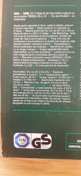 Mașină de găurit și înșurubat  PARKSIDE PBSSA 20-Li A1-5lei transport