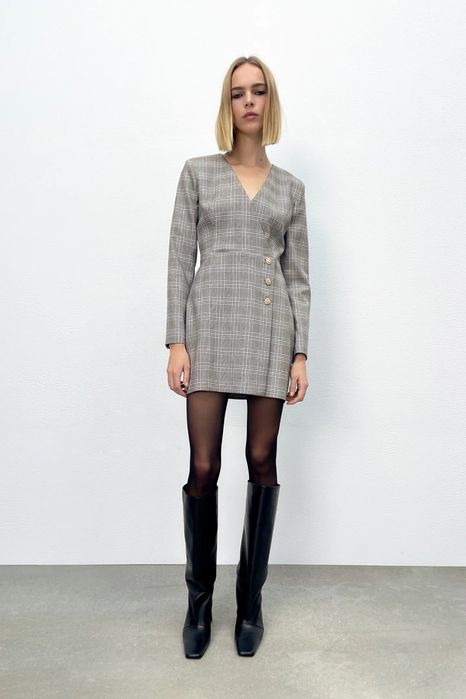 ZARA нова карирана рокля тип сако с камъни