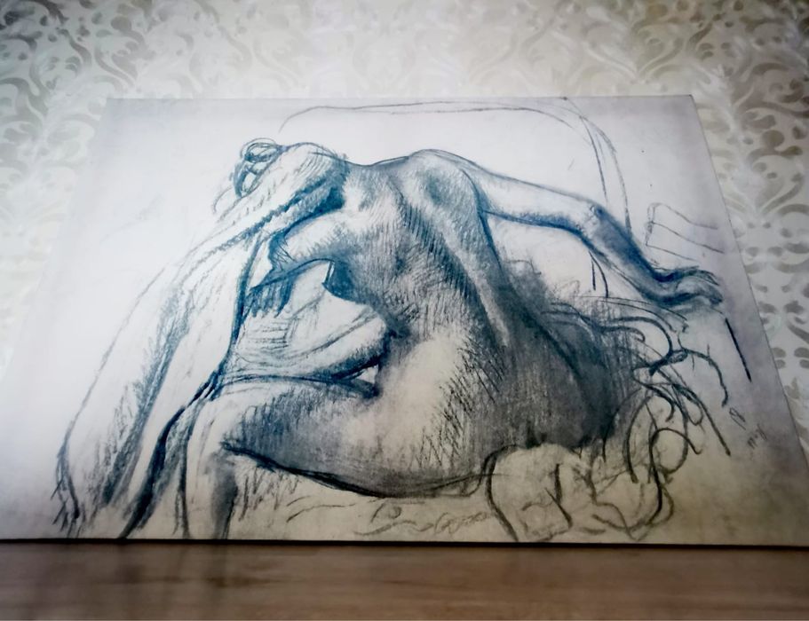 Картина платно принт по ЕДГАР ДЕГА ,Тоалетът, автограф голяма 118х78см