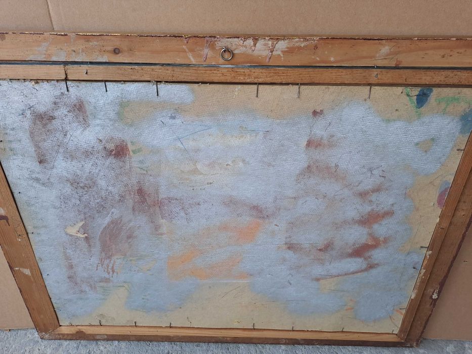 tablou vechi pictura pe carton gros 74/58 cm semnat datat