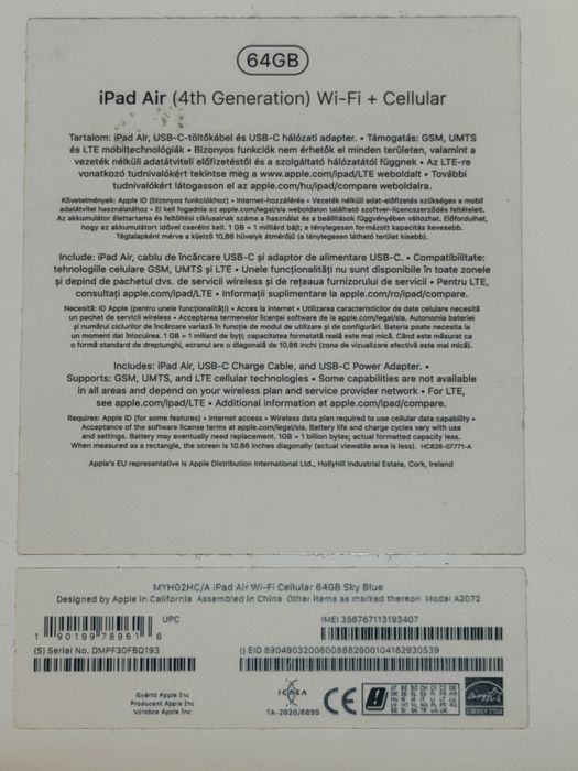 Tableta Apple iPad Air 2020 wifi si cellular 64GB blue plus tastatura