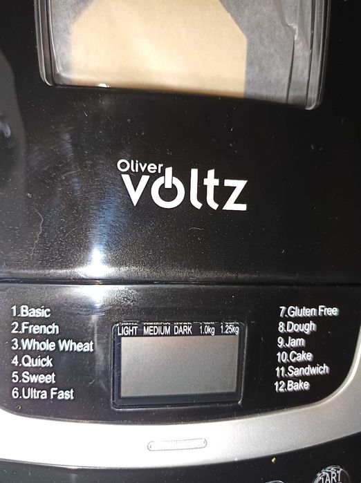 Хлебопекарна Oliver Voltz OV51446B, нова, 800W, 12 програми, LCD дисплей, Таймер, Черна