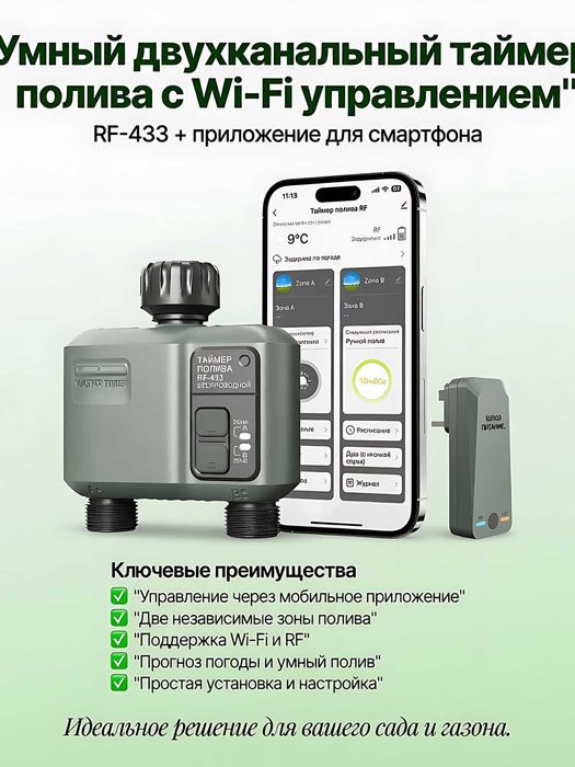 Умный таймер полива с Wi-Fi &RF-433 управлением, программатор орошения