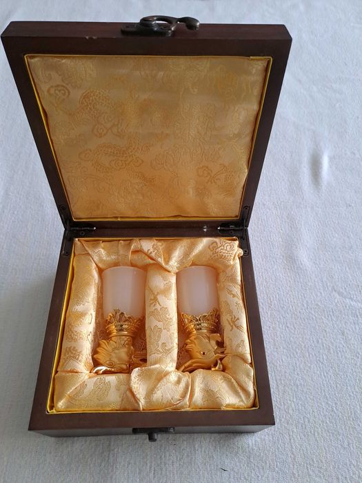 set vechi pahare jad alb bronz aurit