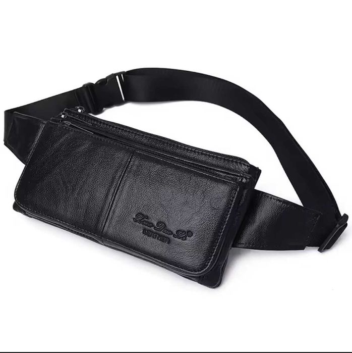 Мъжка чанта през рамо от естествена кожа. Бъбрек