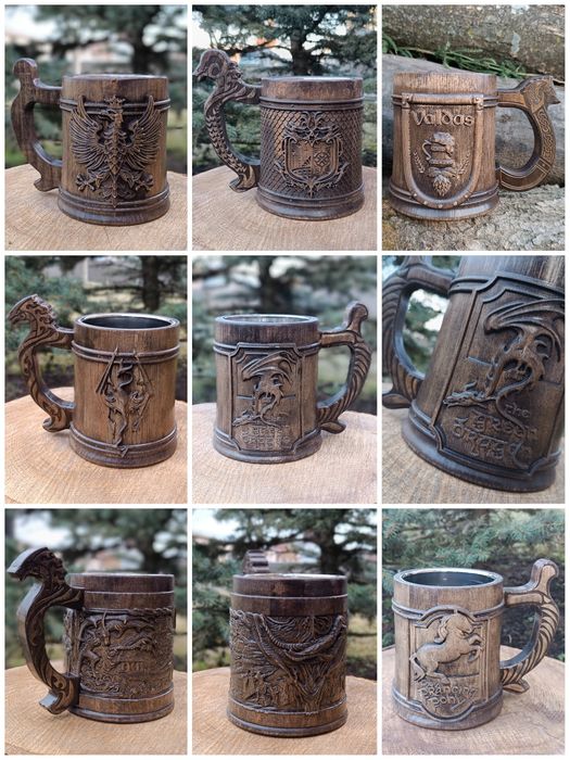 Дървени халби за бира с бутилка от неръждаема стомана вътре