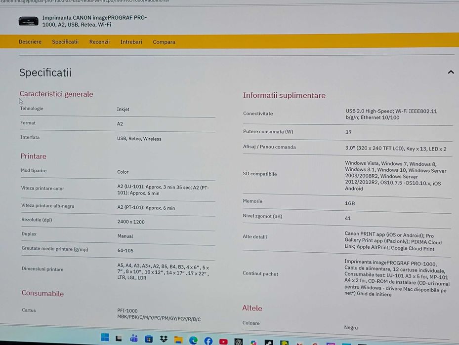 Imprimanta CANON PRO 1000, A2, A3, A4