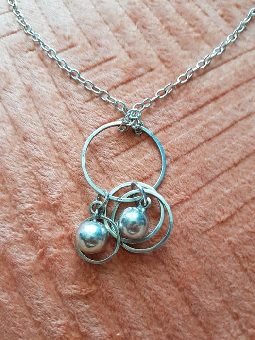 Lant colier argint 925 Italy,pandantiv cerc si bile mari,74 cm,deosebi