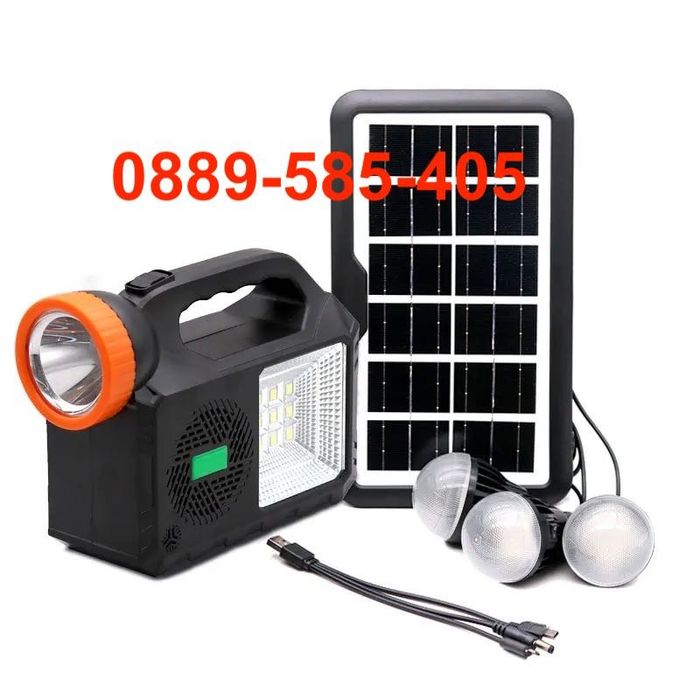 Соларна Къмпинг Система с LED Осветление Колона Радио PowerBank лампа