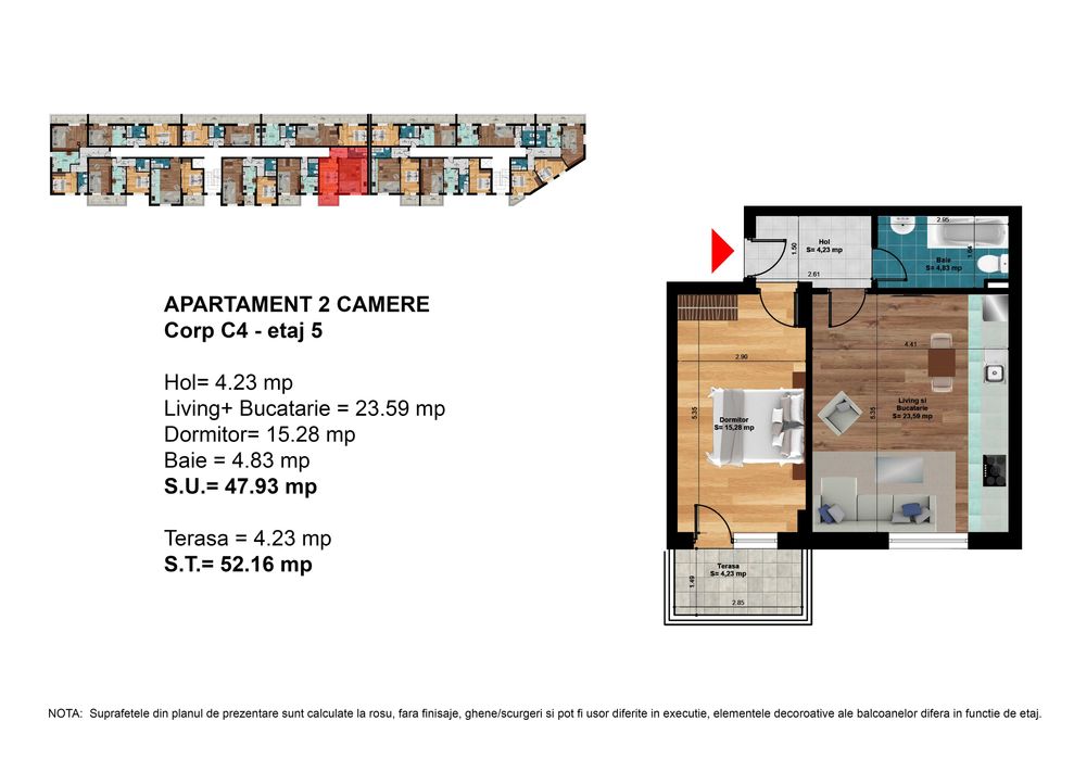 Inchiriez apartament si parcare, direct de la proprietar (2 camere)