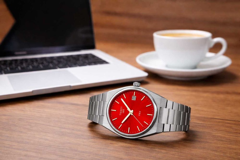 Tissot PRX 40mm Red Swiss Made Safir, Oțel Inoxidabil, Cutie + Factură