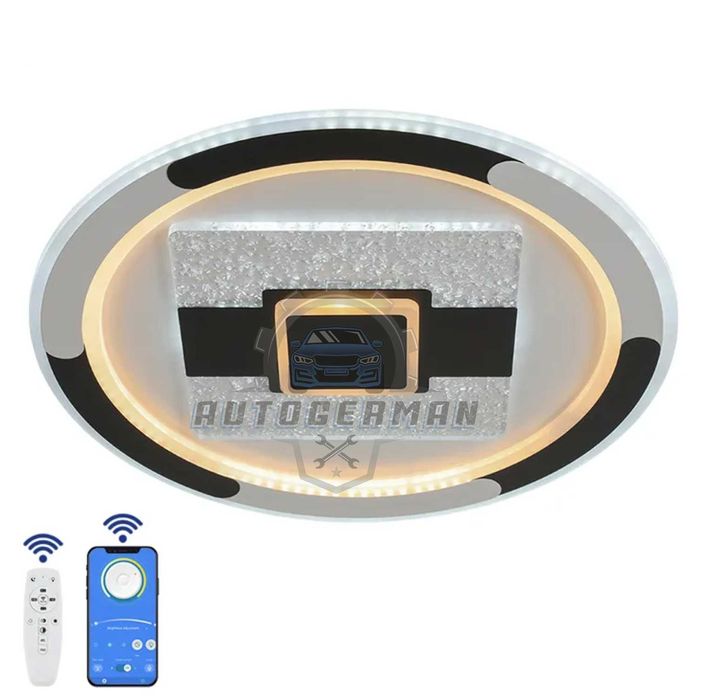 LED лампа за таван , Черно/бяла, дължина 48 cm, CCT, 3D дистанционно