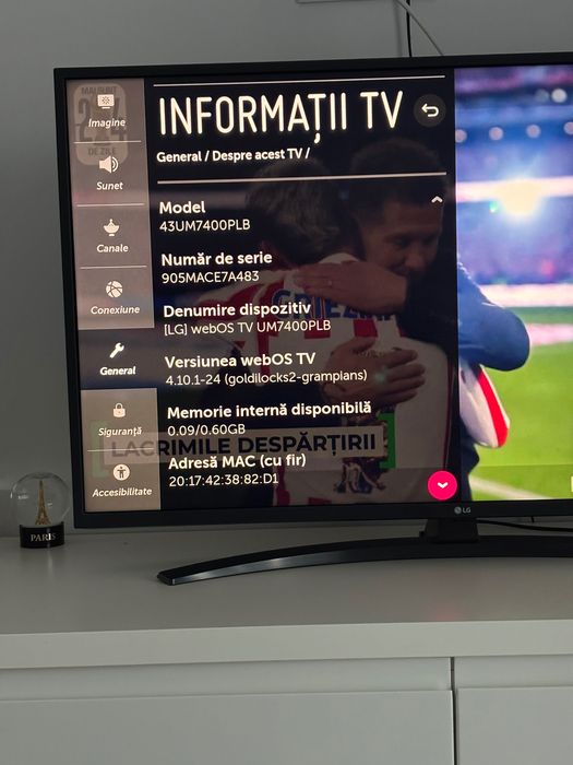 Televizor Smart LED LG, 108 cm diagonala, 4K Ultra HD
