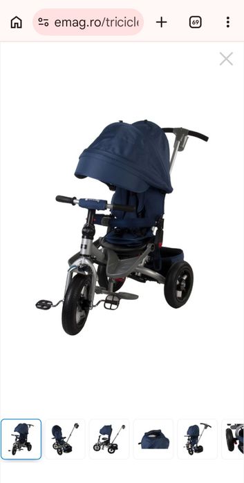 Tricicleta multifunctionala Little Tiger T400 - Sun Baby - Albastru