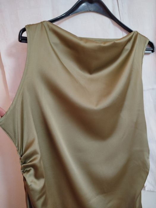 Рокли, сатен цвят олив и цикламен