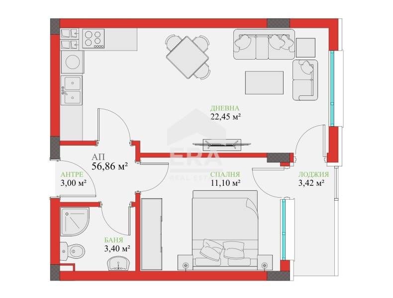 ЕКСКЛУЗИВНО ОТ ЕРА ЛАЙФ!  Двустаен апартамент в сграда „Дежа Вю“ – кв.