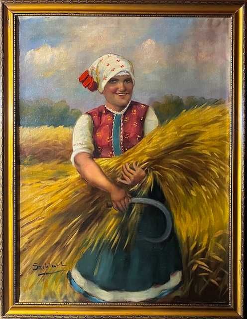 Tablou vechi, realizat in ulei pe panza. 80x60 cm+rama. Semnat.