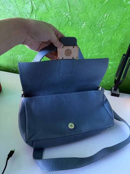 Синяя сумка кожа Италия