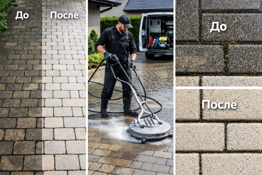 Чистка брусчатки и фасадов