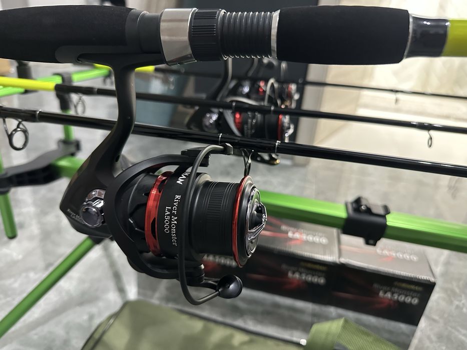 SET complet pescuit 3 lansete /feeder BOLENTINO PLUS+ 3 mulinete  Robinhab River Monster LA 5000 + Rod Pod