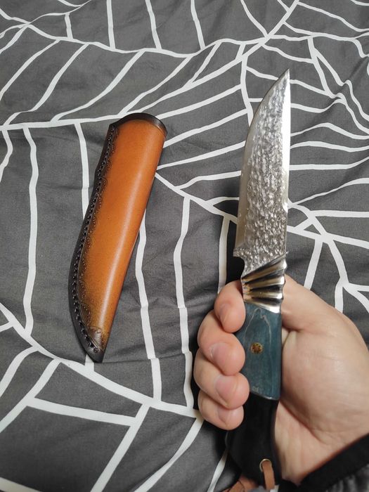 Cutit asiatic tactic Samoa, otel Damasc, teaca piele bovina