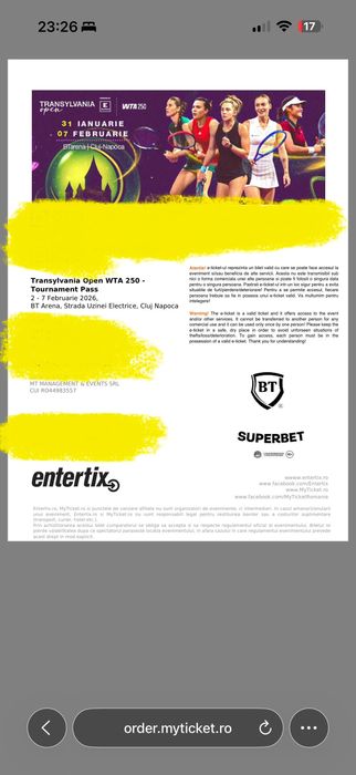 Vând 2 bilete Transylvania Open 2026 Cluj