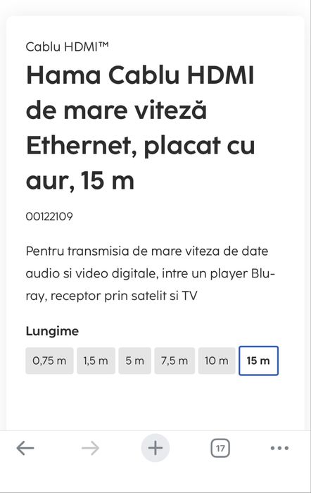 Cablu HDMI BUN DE EXTERIOR  Hama Cablu HDMI de mare viteză Ethernet, placat cu aur, 15 m